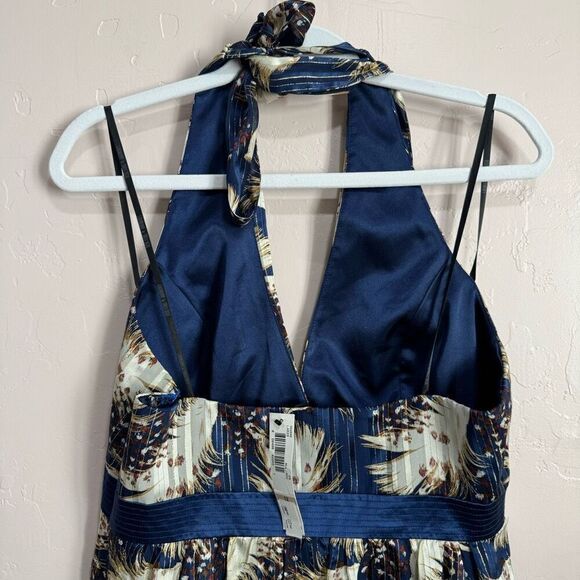 NWT LAUNDRY by Shelli Segal Blue and Metallic Gold Halter Dress  Sz 12 - Picture 5 of 8